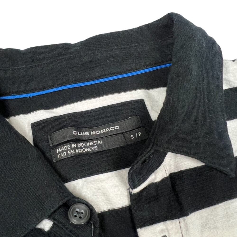Club‎ Monaco Polo Shirt Black White Striped Short Sleeve Collared Cotton Men's S - Picture 2 of 9
